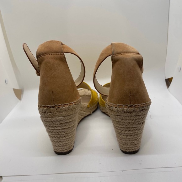 Vince Camuto Leera Yellow Tan Suede Espadrille Wedge Sandals 8M VC-LEERA - Picture 3 of 6